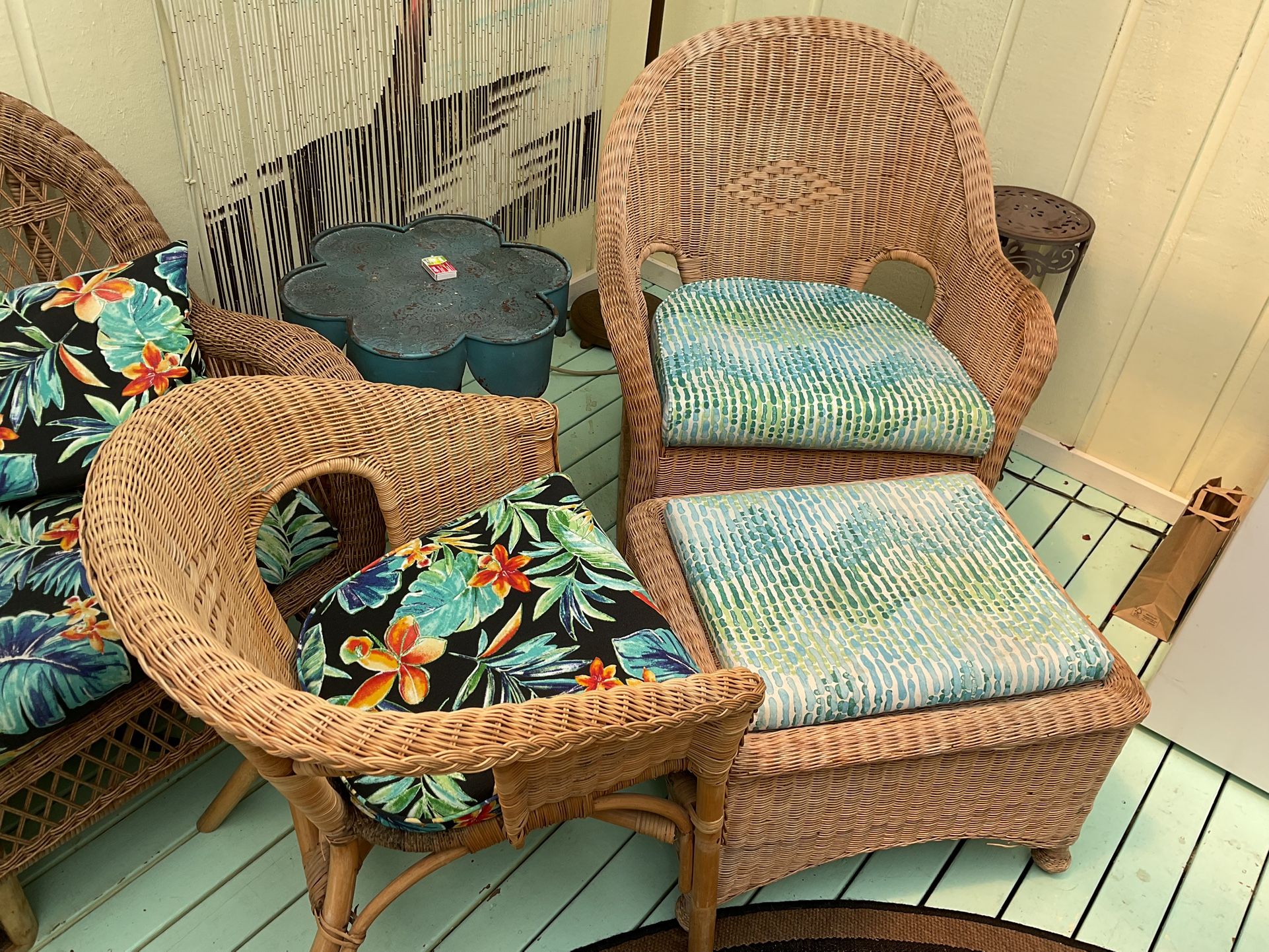 3 Pc Wicker Chair Combo Rocker,ottoman And Chair