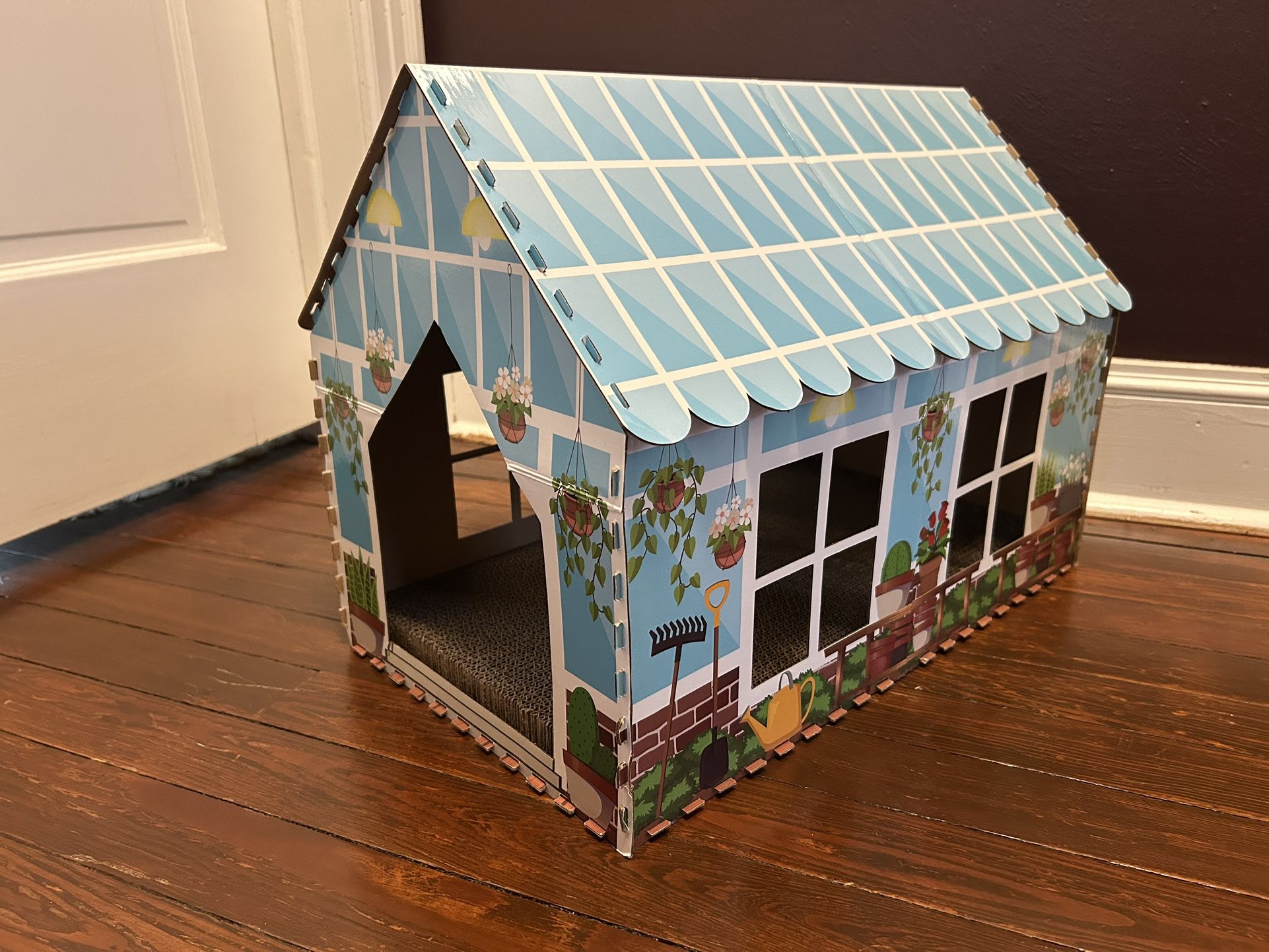 Cat House Den Scratcher Toy Animal Plants Garden Home Kitten Cardboard