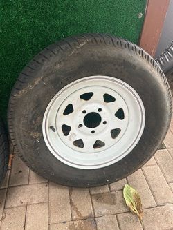 Tubeless Trailer Tire on White Steel Rim