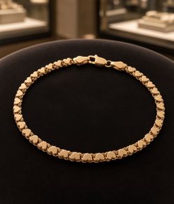 Vintage 14k Gold Mirror Heart Link Chain Bracelet