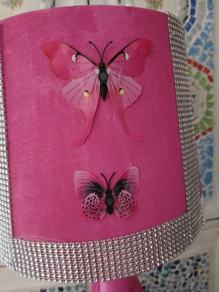 Pink Butterflies Bling Lamp 