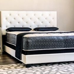 Brand New White Full Size Leather Bed Frame With New Mattress/Fast Delivery