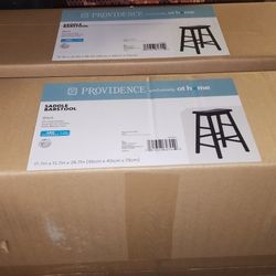 Two Providence Saddle Barstool in black, with a 29-inch seat height and a 250-pound weight limit.