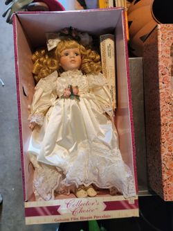 17" Bisque Porcelain Doll Collectors Choice Beautiful Dress Barbara Collins COA
