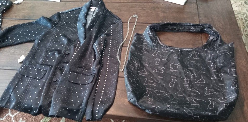VS Silky Shirt & Constellations Bag (Black, Sleek Set)