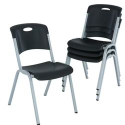 Lifetime Stacking Chairs, Indoor/Outdoor Commercial, Black & Silver, Adult Sized, 2 Pack 