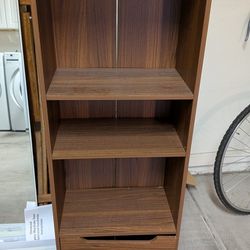 Mid-Century Style Narrow Bookcase with Storage Cabinet