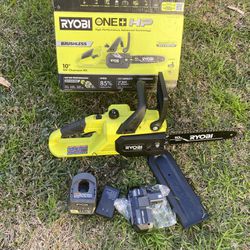 RYOBI ONE+ HP 18V Brushless 10 in. Battery Chainsaw with 4.0 Ah Battery and Charger