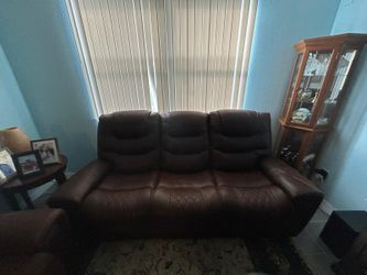 Two Piece Brown Leather Couch Set