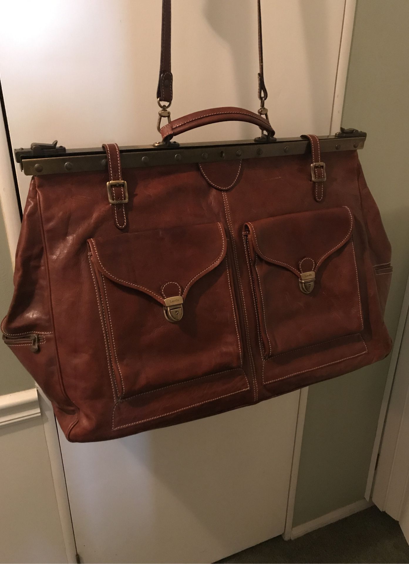Vintage leather duffel / messenger bag Lorella of London