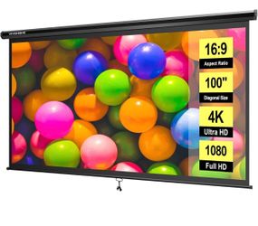 100 Inch 16:9 Pull Down Projector Screen, HD 4K Retractable Movie Screen