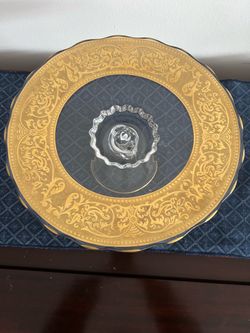 Vintage Lotus Glastonbury "Georgian Gold" Encrusted Glass Cake Stand