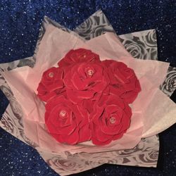bouquet of artificial red roses,