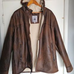 Men's Vegan Suede Sherpa Brown Jacket XL New
