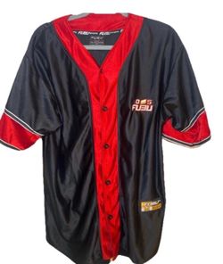 FUBU Sports Baseball Jersey Men's Medium Black Red Button Front