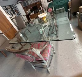 Maguire bamboo and leather base glass table