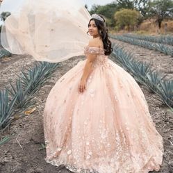 Light Pink Corset Off The Shoulder Quinceanera Dress 