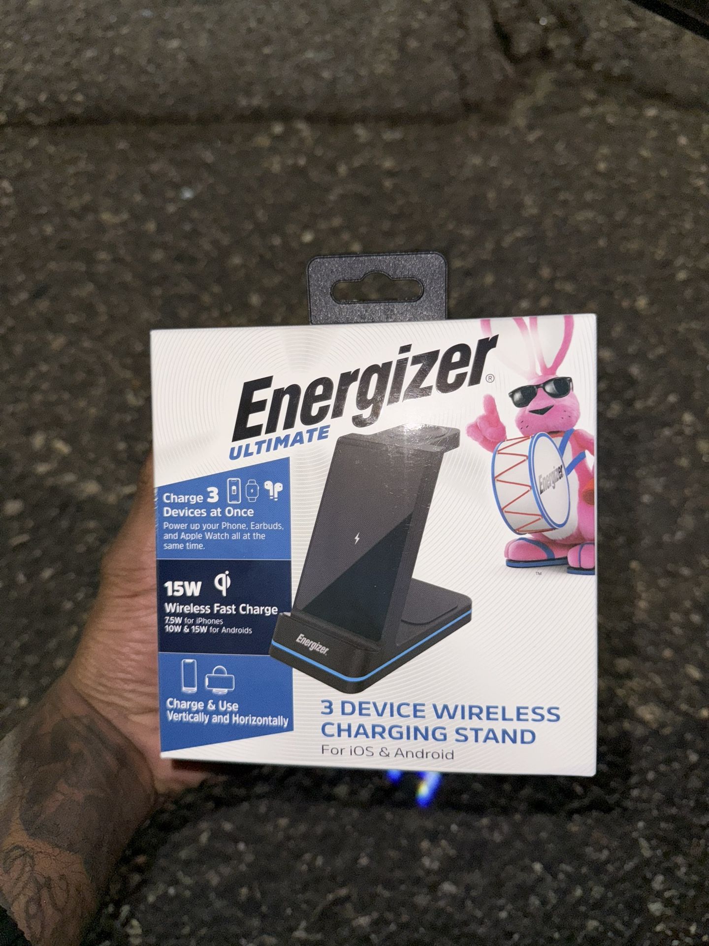 Energizer - 3-in-1 15W Qi Certified Wireless Fast 15W Charger Charging Station/Stand w/ RGB Light fo