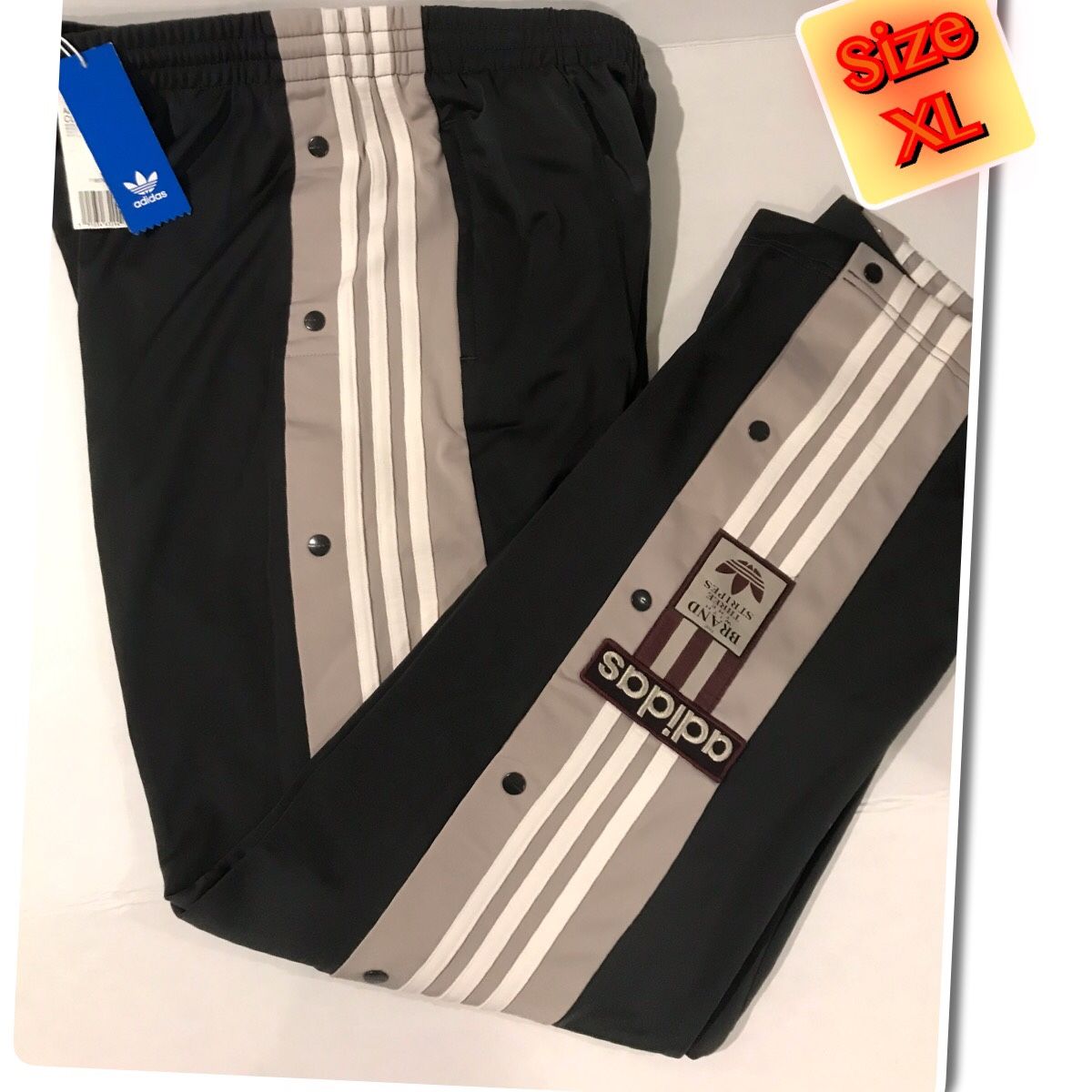 Adidas Adibreak Men’s Snap Pants Black Gray and white stripes XL