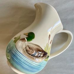 Vintage Otagiri Raised Mallard Duck Stoneware Pitcher