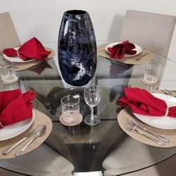 56" Glass Top Dining Table With Chairs 