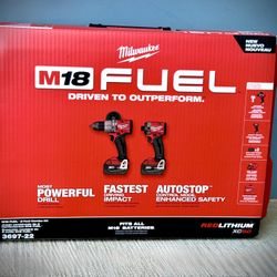 Brand new Milwaukee M18 FUEL 18V Lithium-Ion Brushless Cordless Hammer Drill and Impact Driver Combo Kit (2-Tool) with 2 Batteries