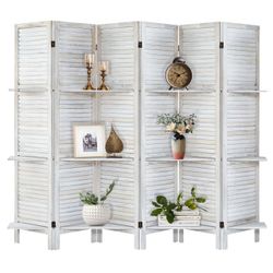6-Panel Room Divider with Shelves5.6ft Tall Folding Privacy Screen Panels, Room Divider Wall, Divider for Room Separation, Room Divider ShelvesEffecti