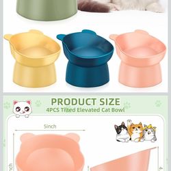 Zhehao 4 Pcs Elevated Cat Bowls Plastic Raised Cat Bowl 15 Degrees Tilted Raised Pet Food and Water Dish Cute Anti Vomit Food Dishes Pet Feeders for K