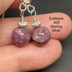 Eudialyte Genuine Stone .925 Hand Stamped Sterling Silver Earrings