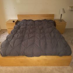 Queen Size Low Profile Bed With Matching Nightstands And Dresser(IKEA Mam