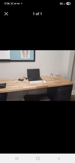 Wooden Desk With End Cabinets