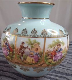 Vintage Porcelain Vase with Romantic Scene Panels