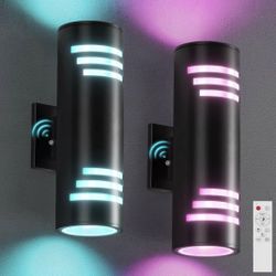 Brand New Smart Outdoor Wall Lights 2 Pack, Modern Up and Down Light Dusk to Dawn Outdoor Lighting Black Exterior Lighting Fixtures, Color Changing Po