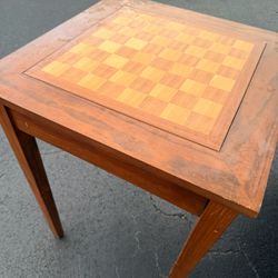 VINTAGE WOODEN CHESS AND CHECKERS TABLE