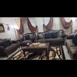 Brown Leather And Fabric Sofa Sets 