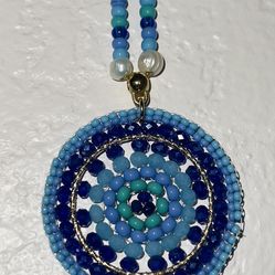Handmade Blue and Turquoise Beaded Pendant Necklace.