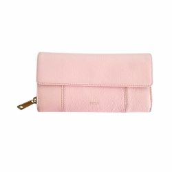 Fossil Pink Pebbled Leather Flap Clutch Wallet - Multi Compartment Organizer
