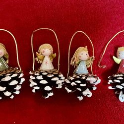 Lot 4 VINTAGE SMALL ANGEL PINE CONE CHRISTMAS ORNAMENT ** See More RARE items