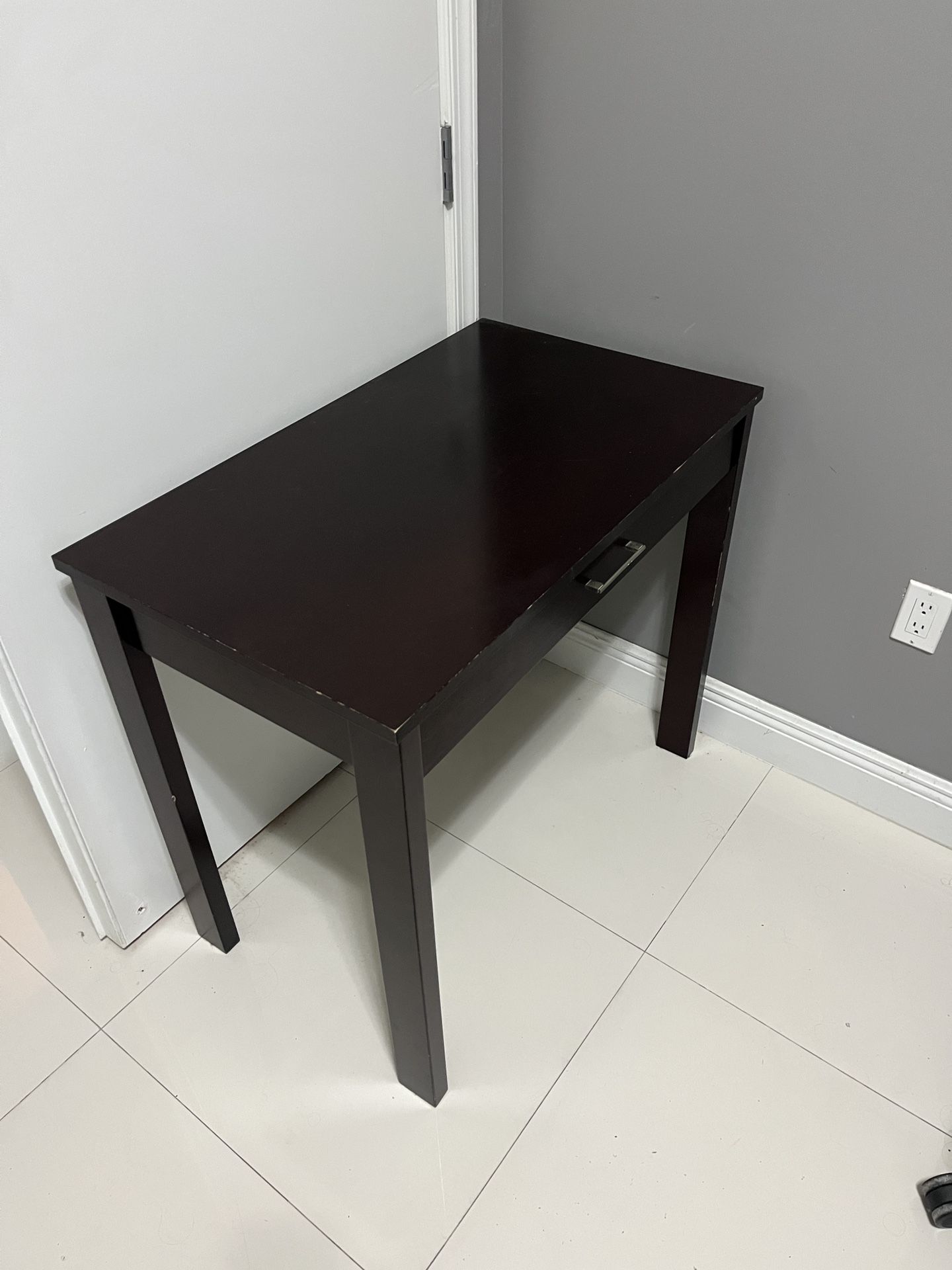 Espresso Wood Desk / Console Table – Compact with Drawer