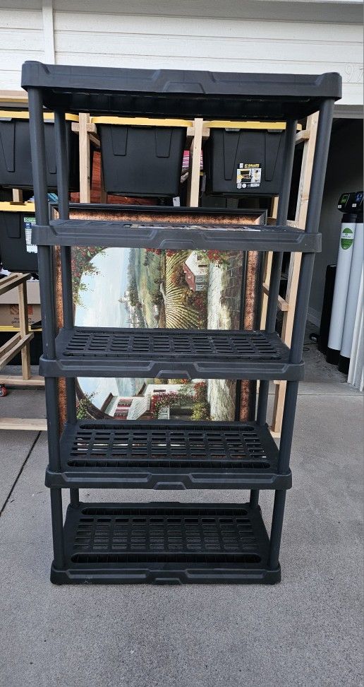 New Black 5 tiered plastic shelves great shelving for garage or laundry room 36 in. x 18 in. x 72 in