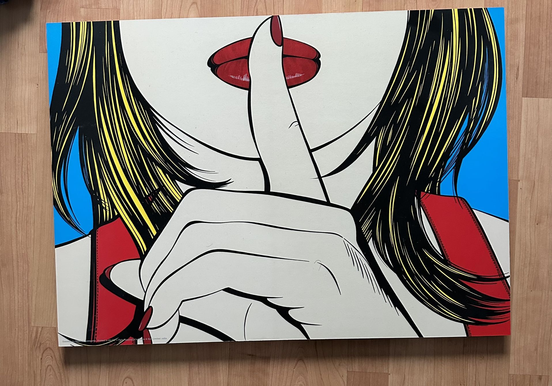 1999 Vintage Deborah Azzopardi Red Lips Shhh Modern Wall Art