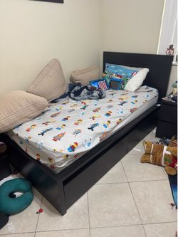 Dark Brown IKEA Malm Twin Bed with Drawers