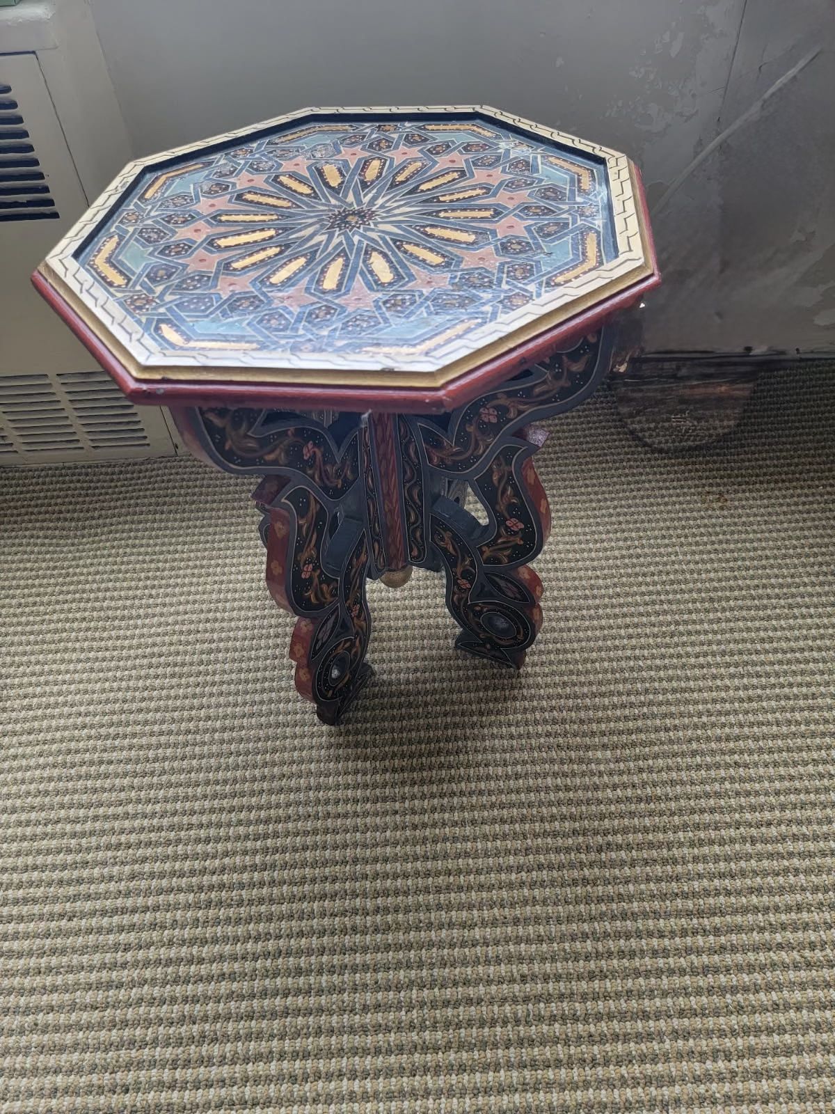 Carved Colorful Inlay Patterned Side Table
