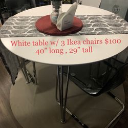 Round White Table W/ 3 Chairs