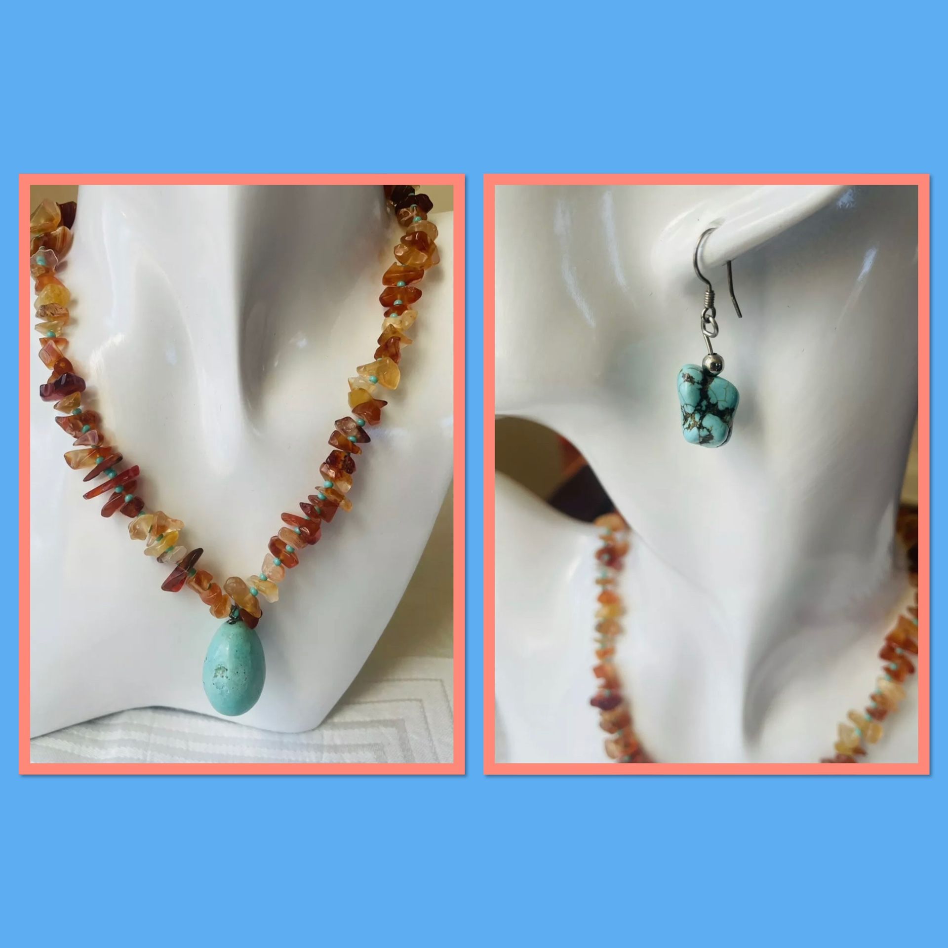 925 Turquoise Earrings & Carnelian Choker