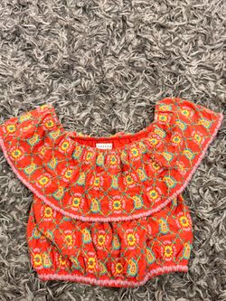 Topshop Red Embroidered Off Shoulder Crop Top Size US 2