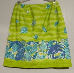 Lilly Pulitzer Skirt 2 Beachy Seashell Crab Print A-Line Skirt Green Blue VTG