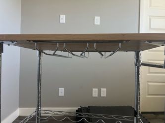 Mobile Wine Display Unit, 3 Tier,glass storage, Chrome, Wood Top