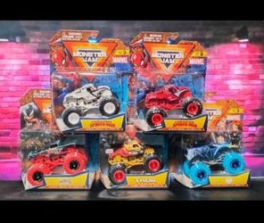 2025 COMPLETE SET OF 5 MARVEL SERIES 3 spider man serie 2 SPIN MASTER Monster Jam TRUCKS
