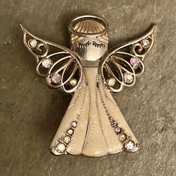 Lovely Enamel & AB Rhinestone Angel Pin